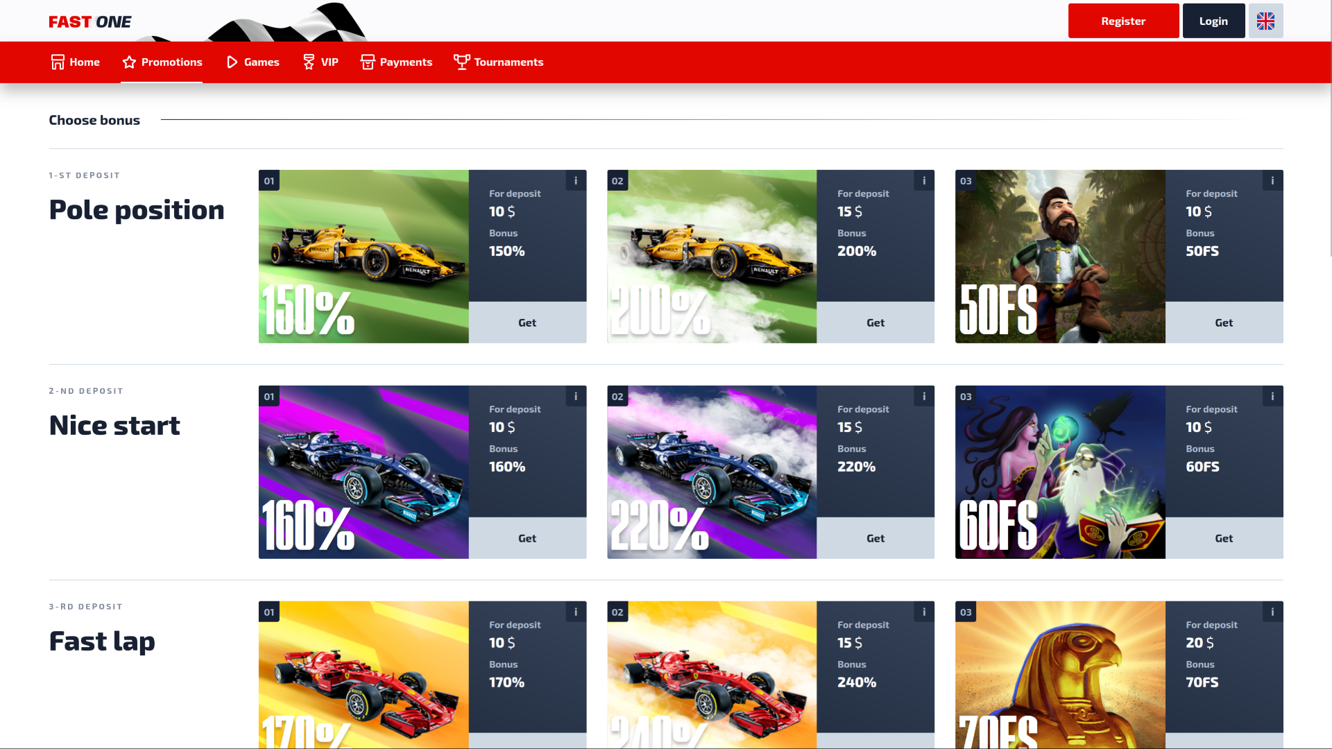 Promotions de F1 Casino pour ordinateur de bureau