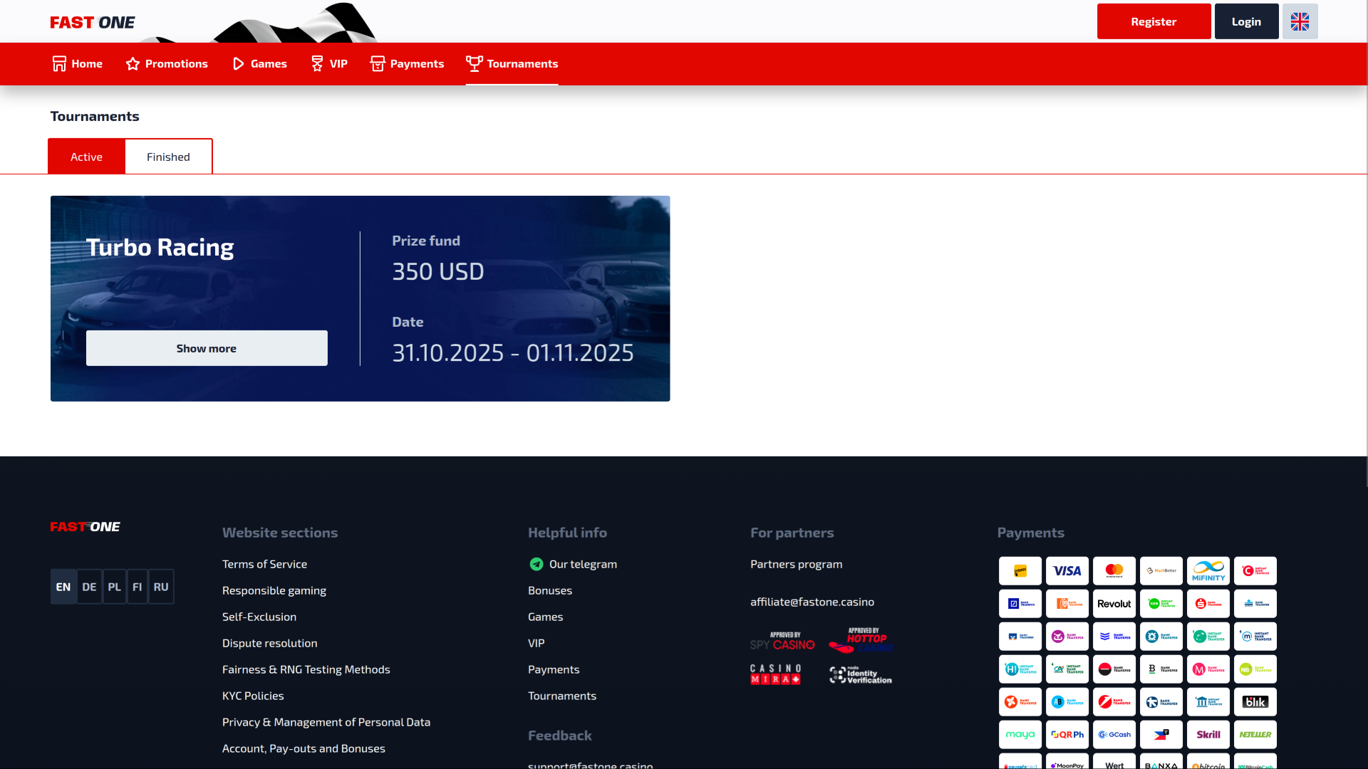 Tournois de F1 Casino pour ordinateur de bureau