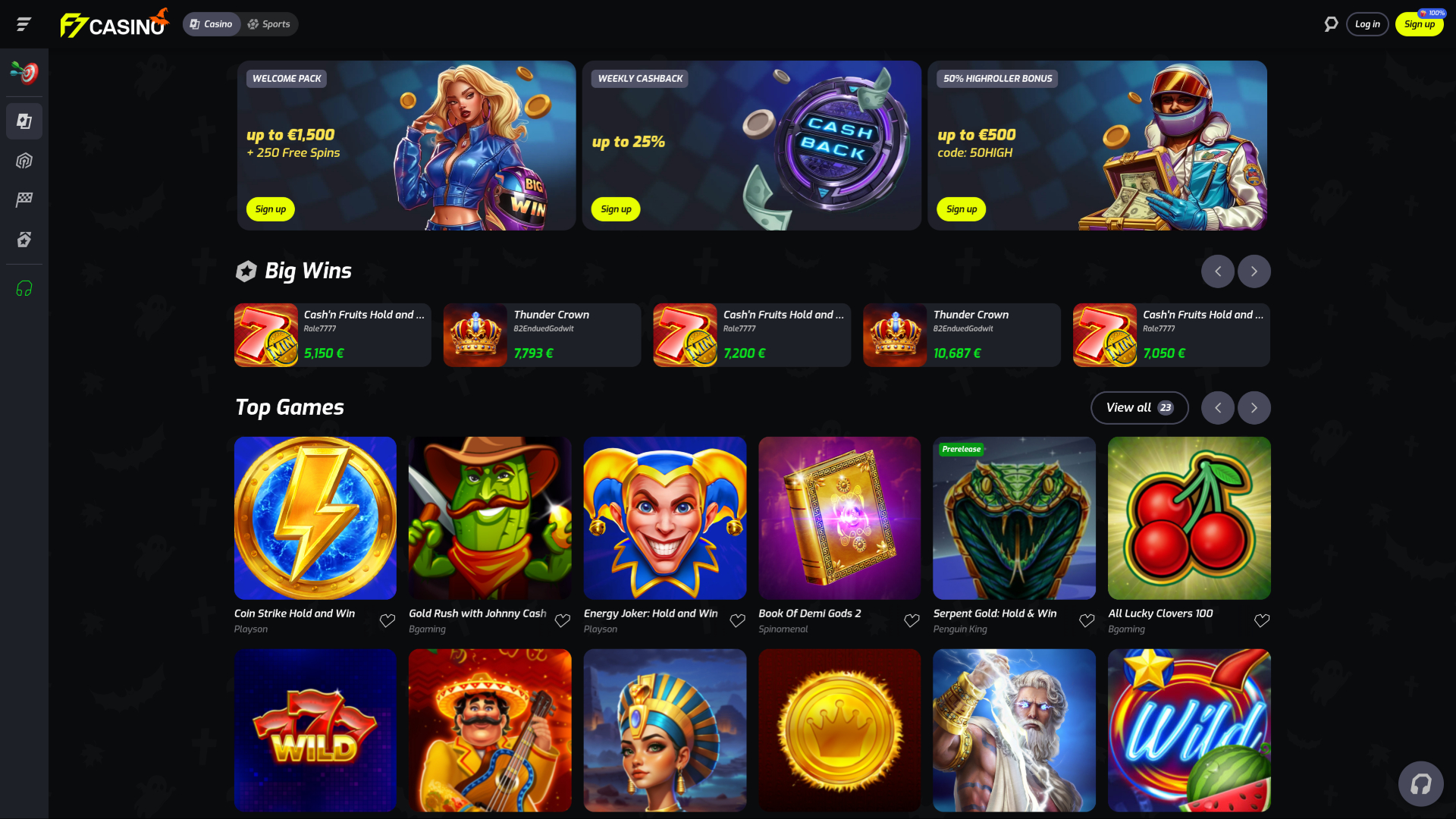 Página de inicio de F7 Casino de escritorio