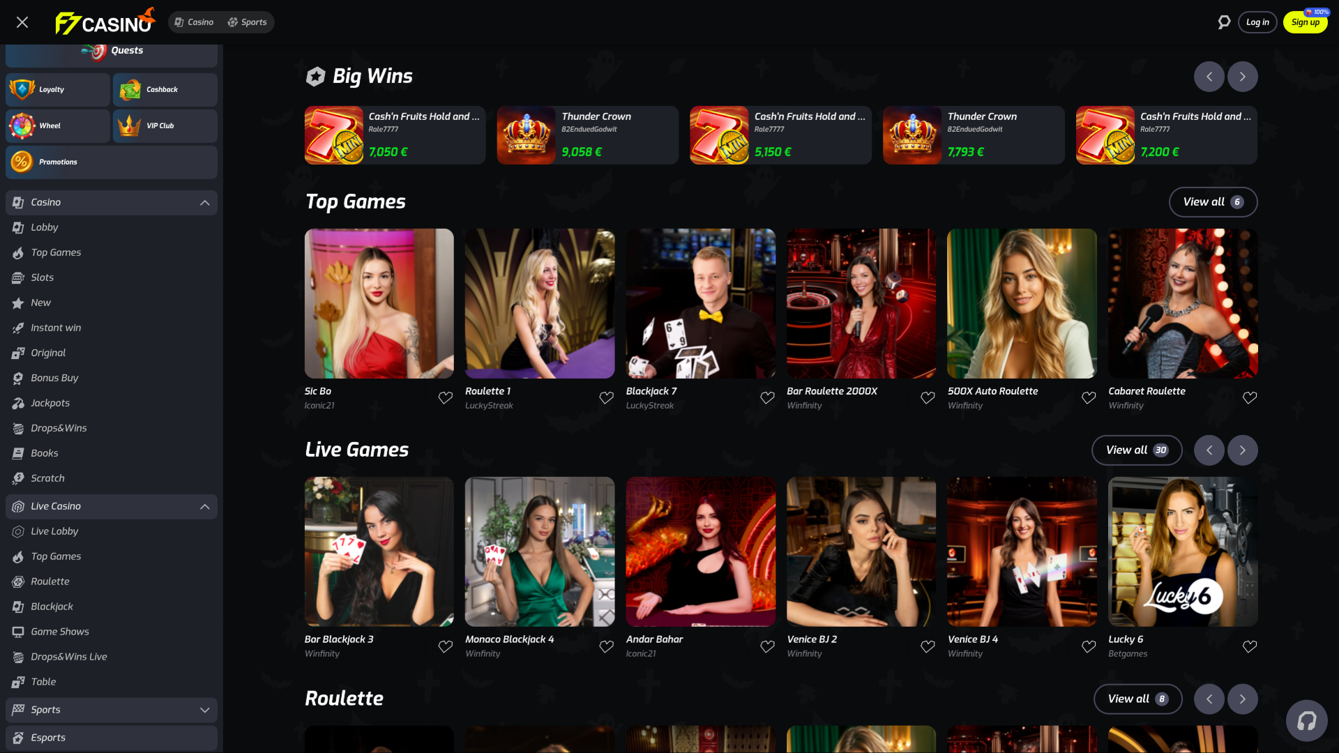 Crupier en vivo de F7 Casino de escritorio