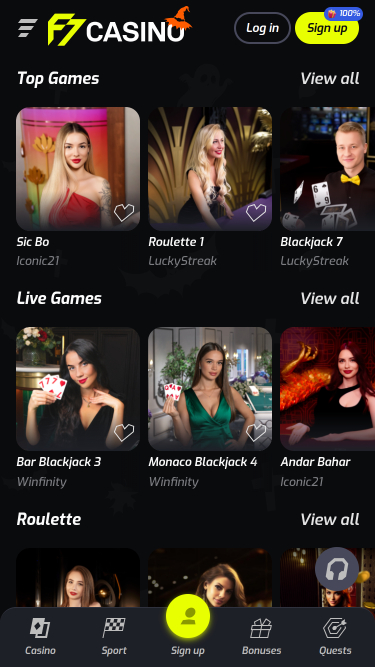 Crupier en vivo móvil de F7 Casino