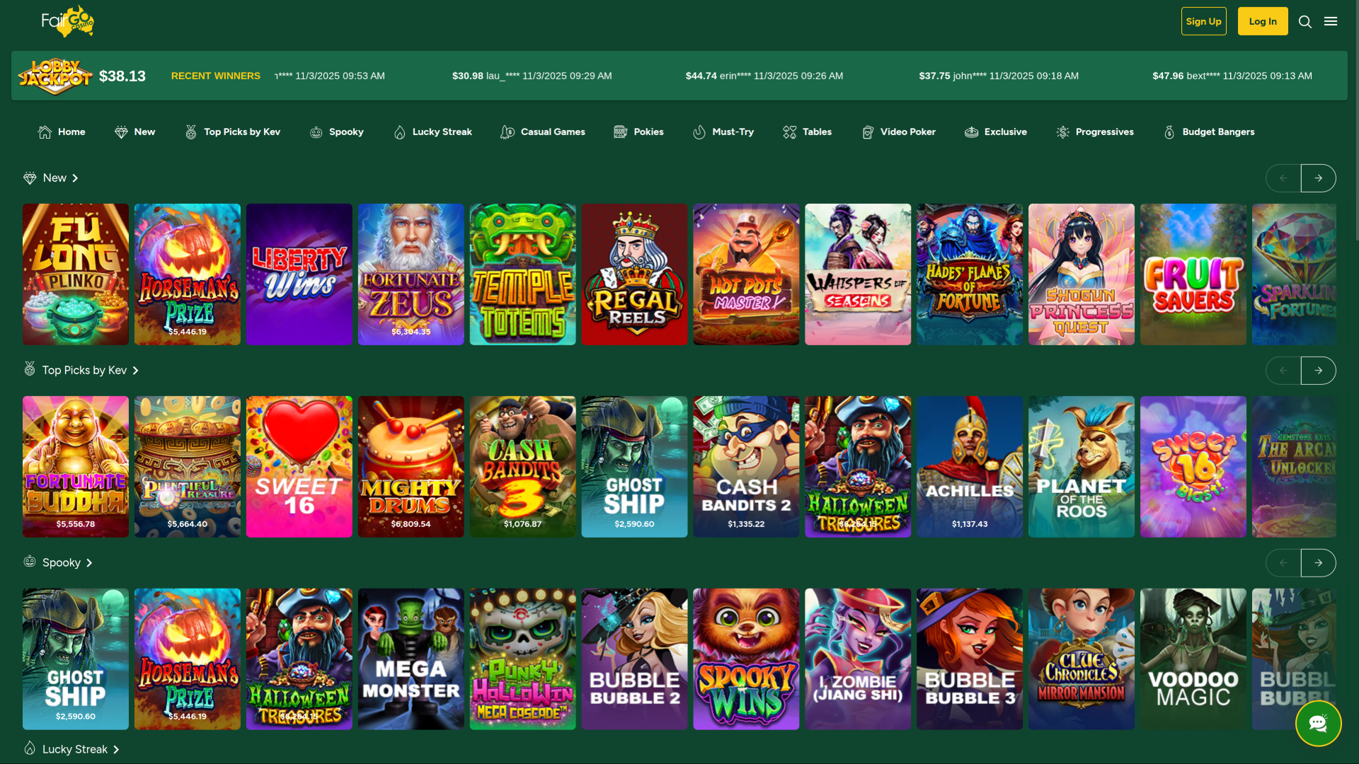 Jeux du Fair Go Casino sur ordinateur