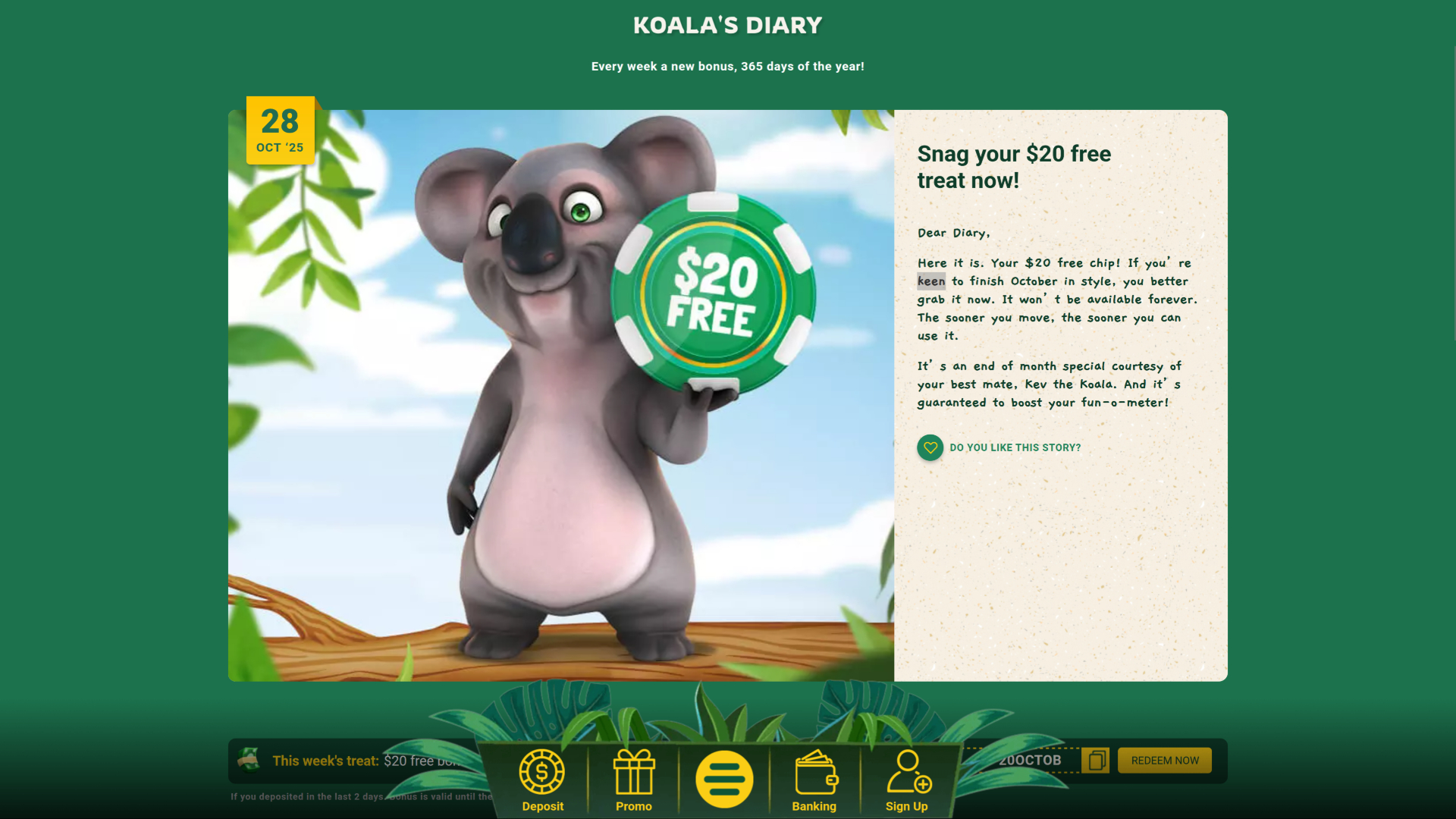 Journal du koala du Fair Go Casino sur ordinateur
