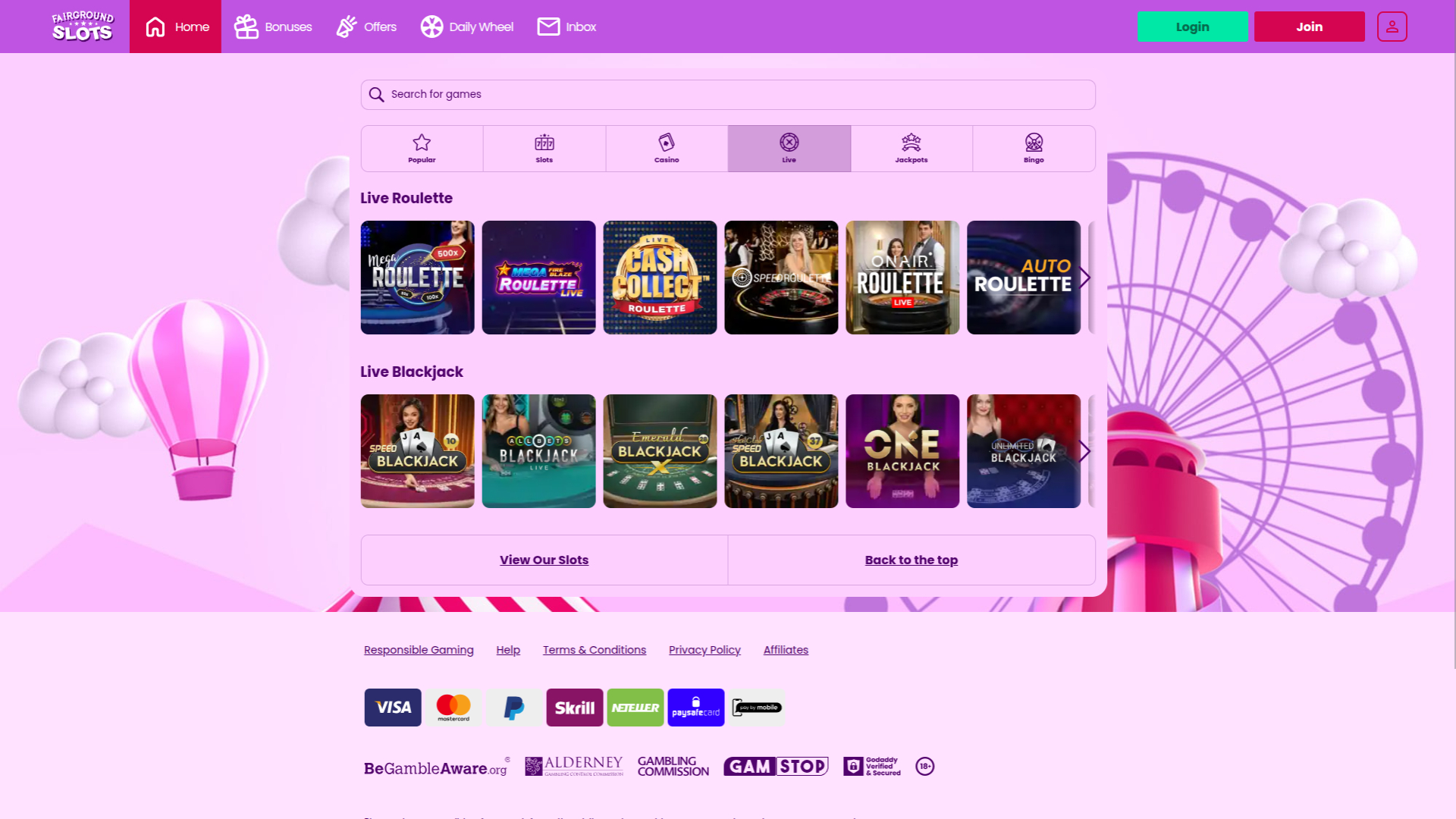 Croupier en direct de Fairground Slots Casino sur ordinateur