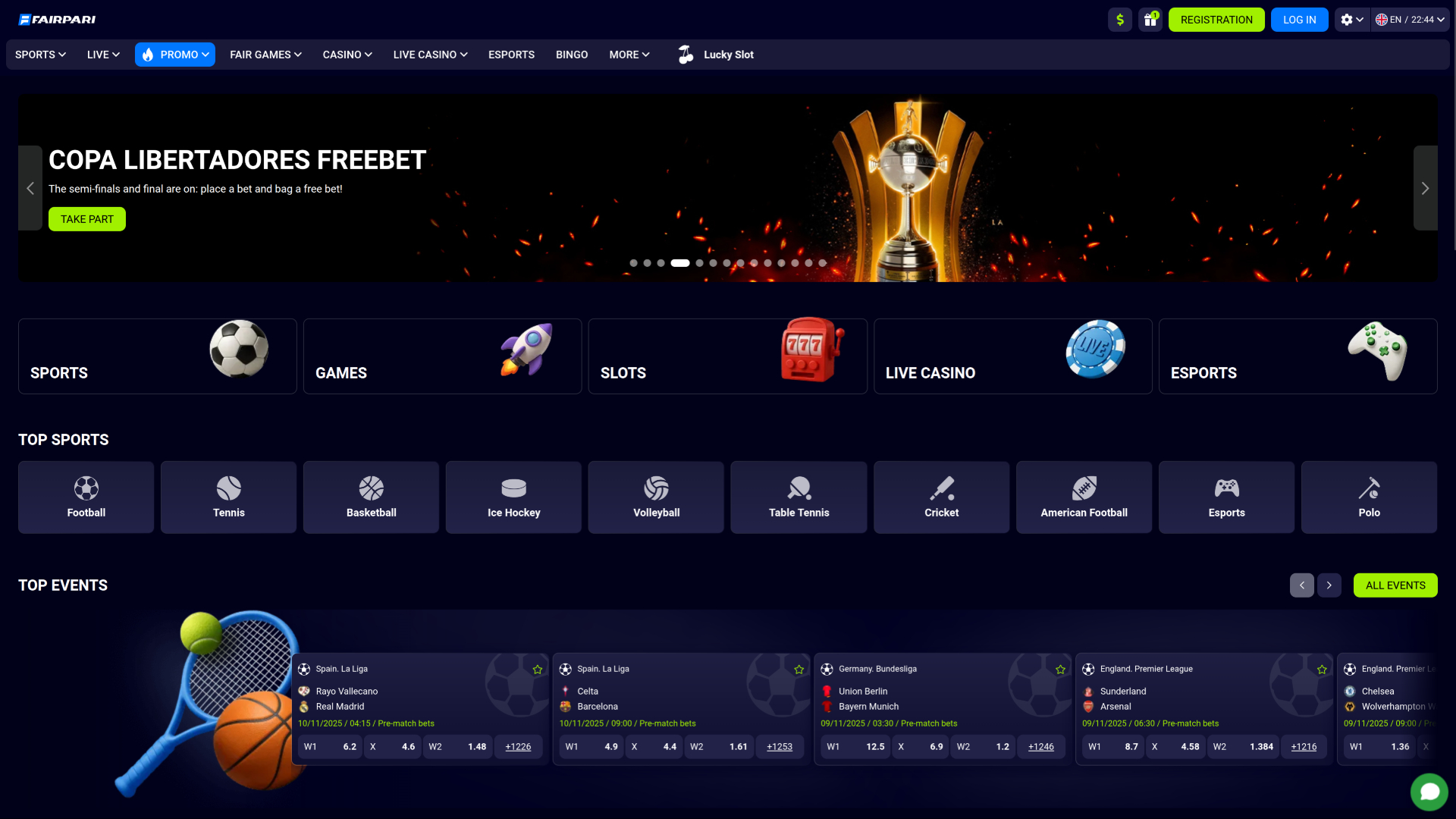 FairPari Casino Desktop Homepage