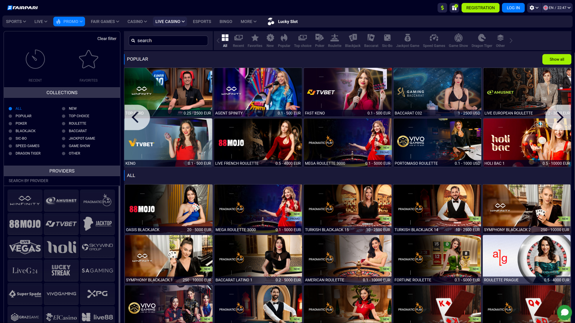 FairPari Casino Desktop Live Dealer