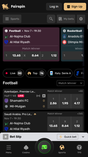 Sports mobiles de Fairspin Casino