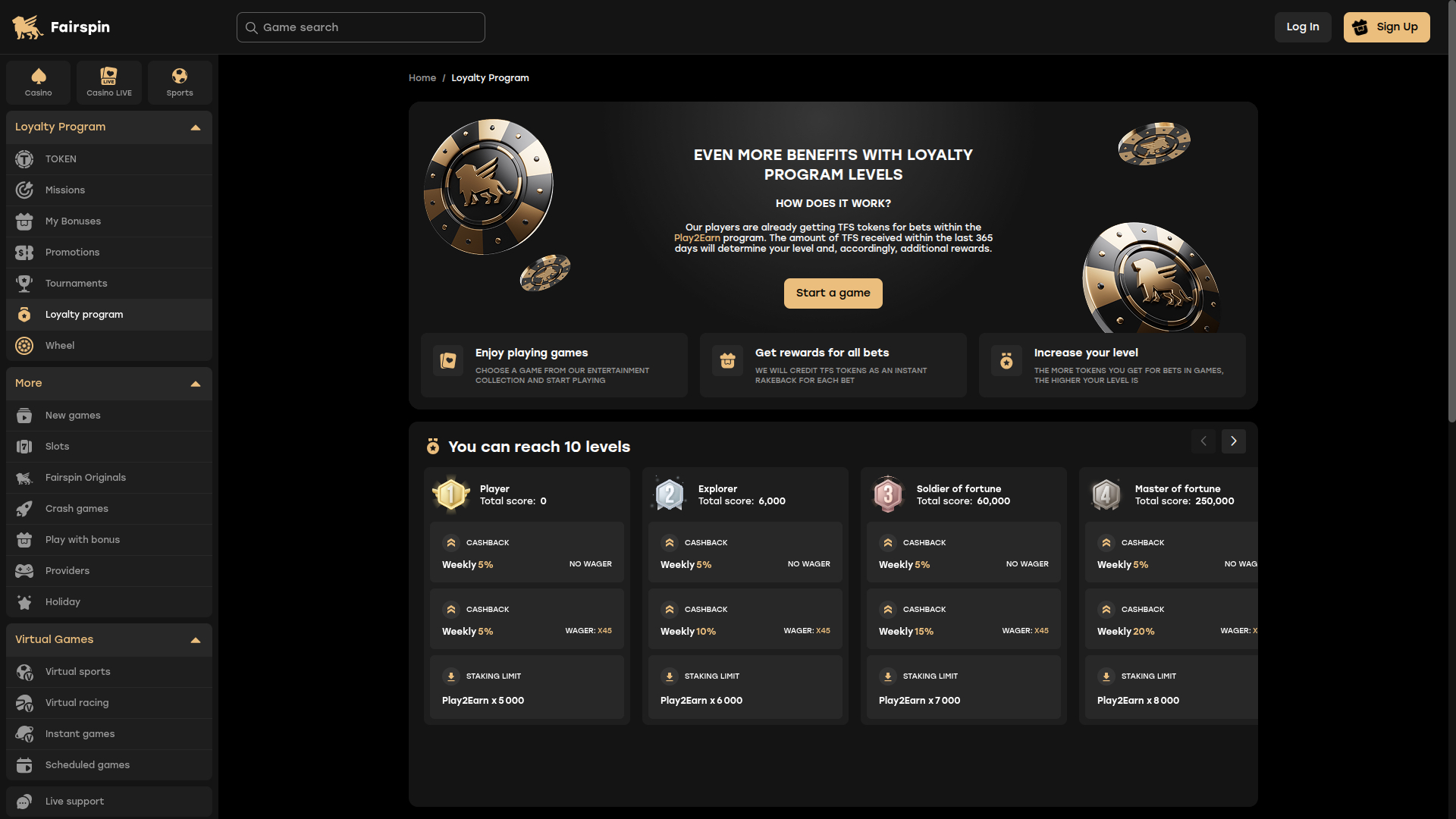 Programme VIP de bureau Fairspin Casino