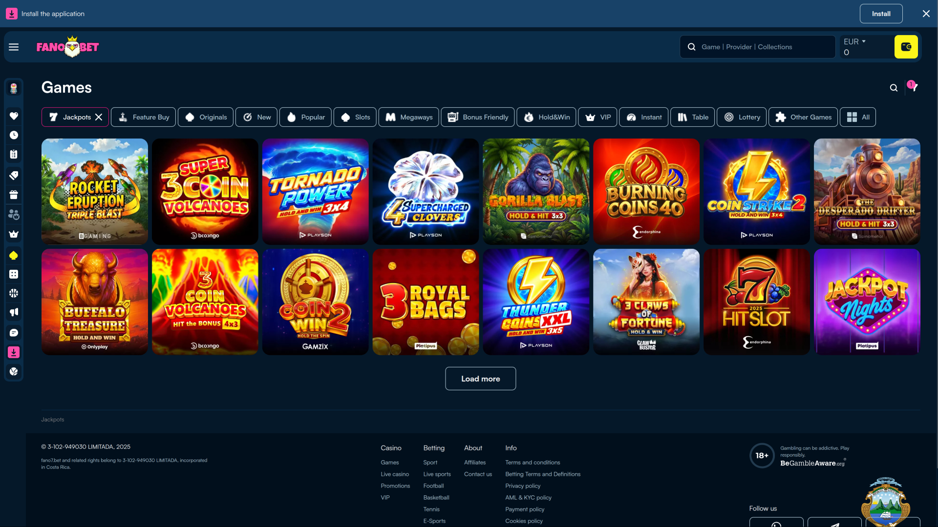 Jackpot de FanoBet Casino para escritorio
