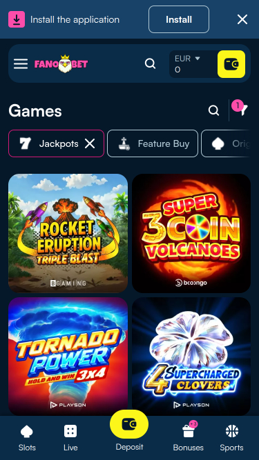 Jackpot del casino FanoBet para móviles