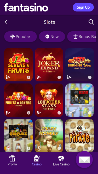 Fantasino Casino Mobile Games