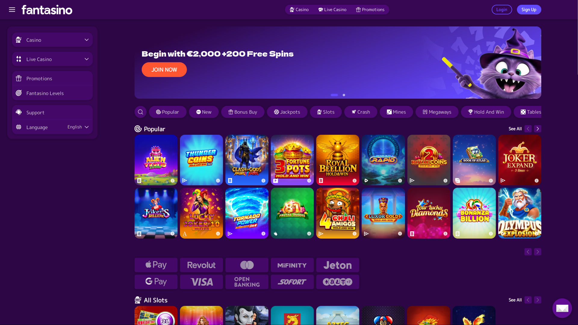 Fantasino Casino Desktop-Startseite