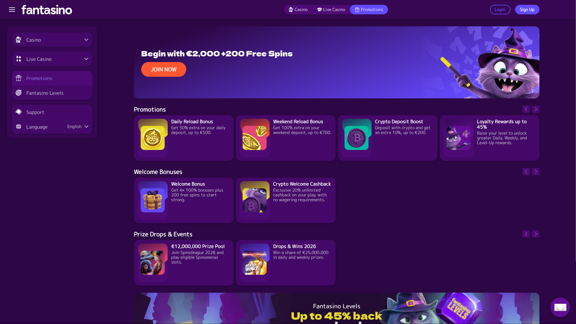Fantasino Casino Desktop-Aktionen
