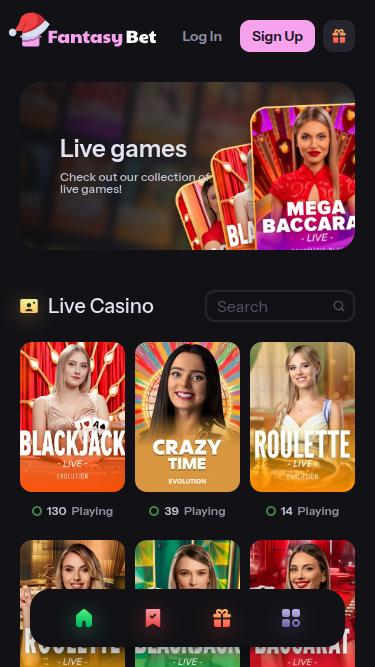 Casino FantasyBet con crupier en vivo para móvil