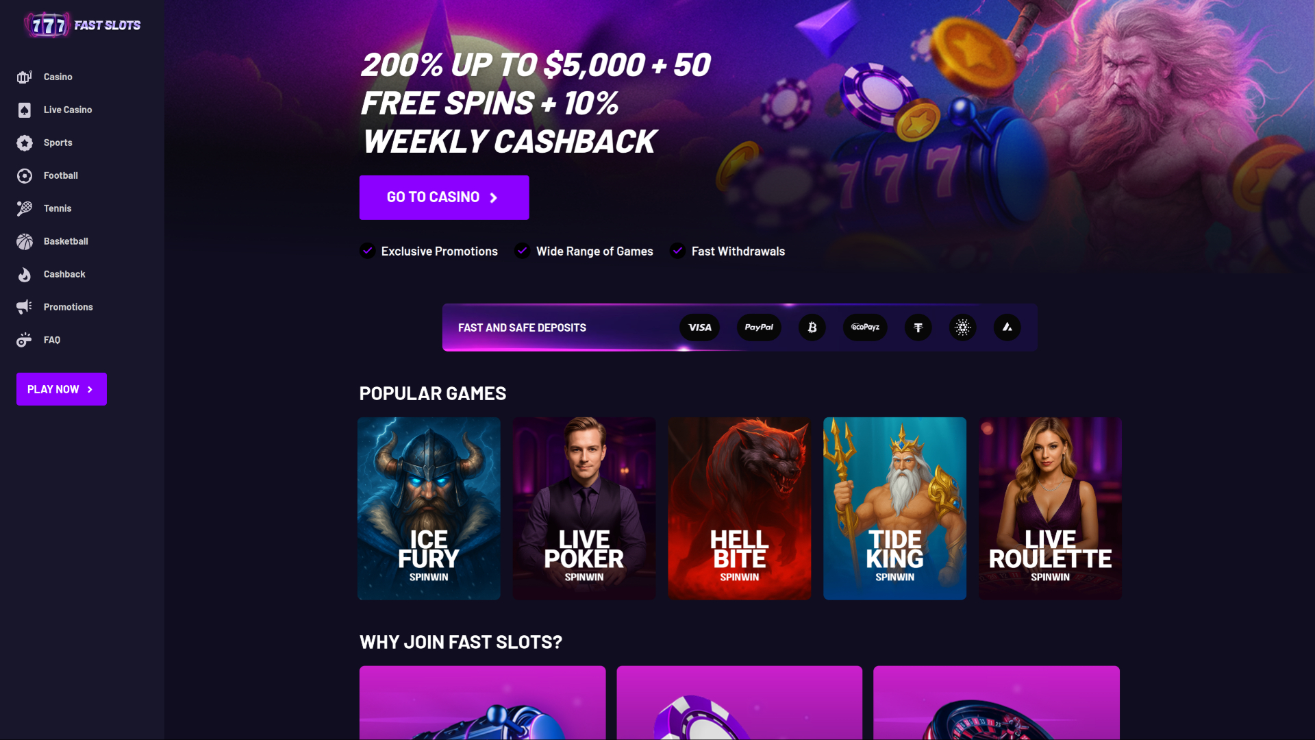 Fast Slots Casino Desktop Homepage