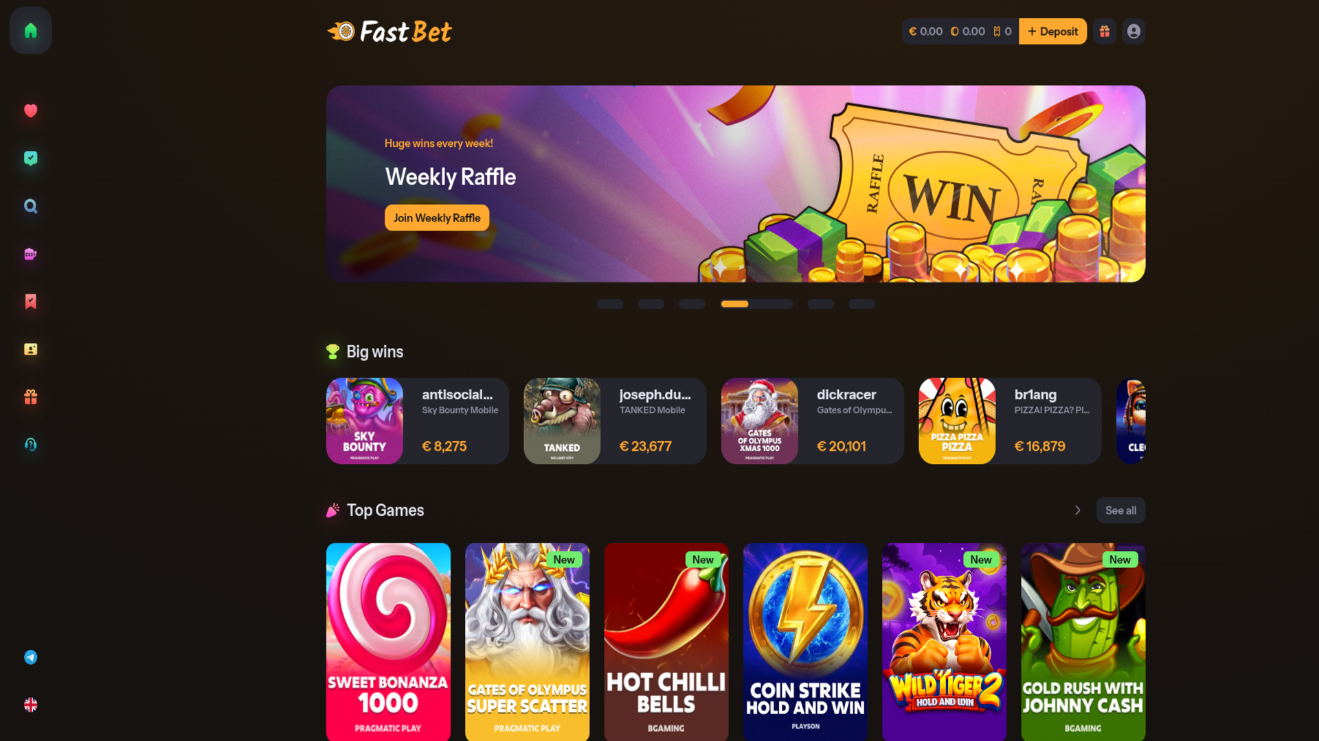 Главная страница казино FastBet для настольных компьютеров