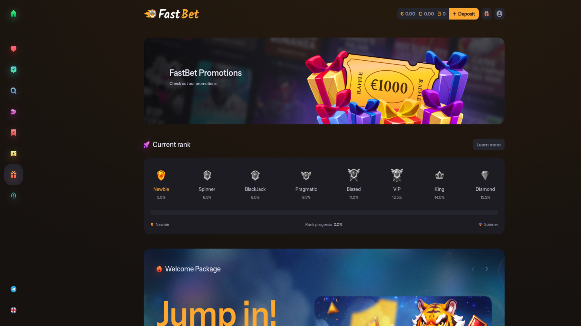 Страница акций казино FastBet для настольных компьютеров
