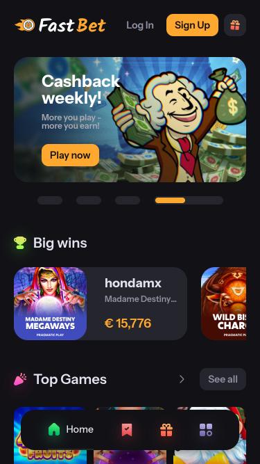 FastBet Casino mobile homepage