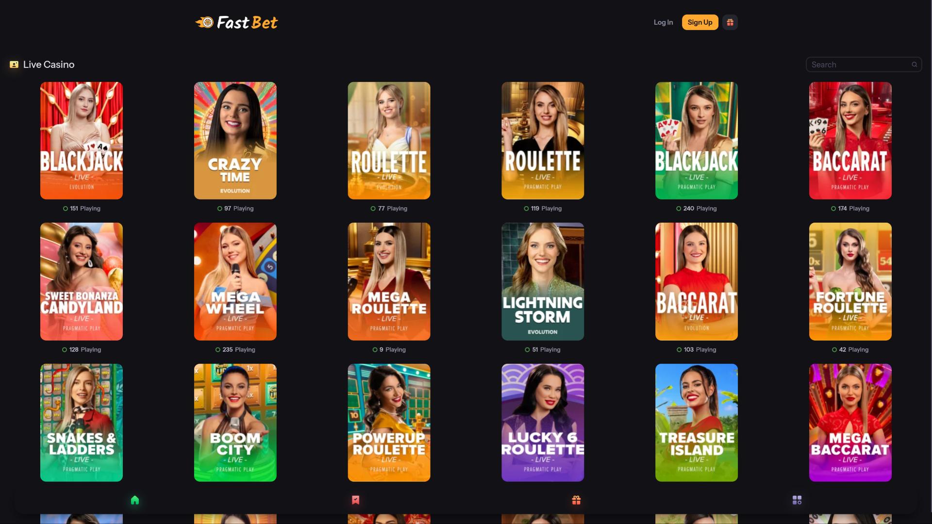 FastBet Casino live dealer page