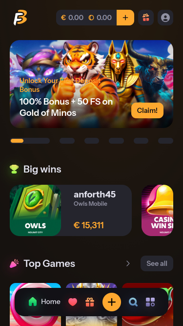 Главная страница мобильного приложения казино FastBet