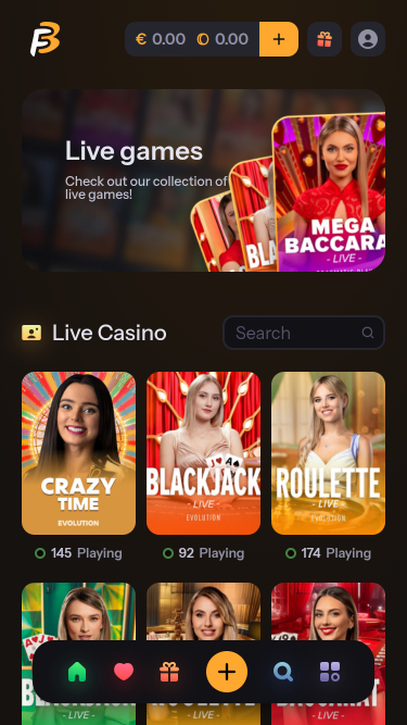 Мобильная страница казино FastBet с живыми дилерами