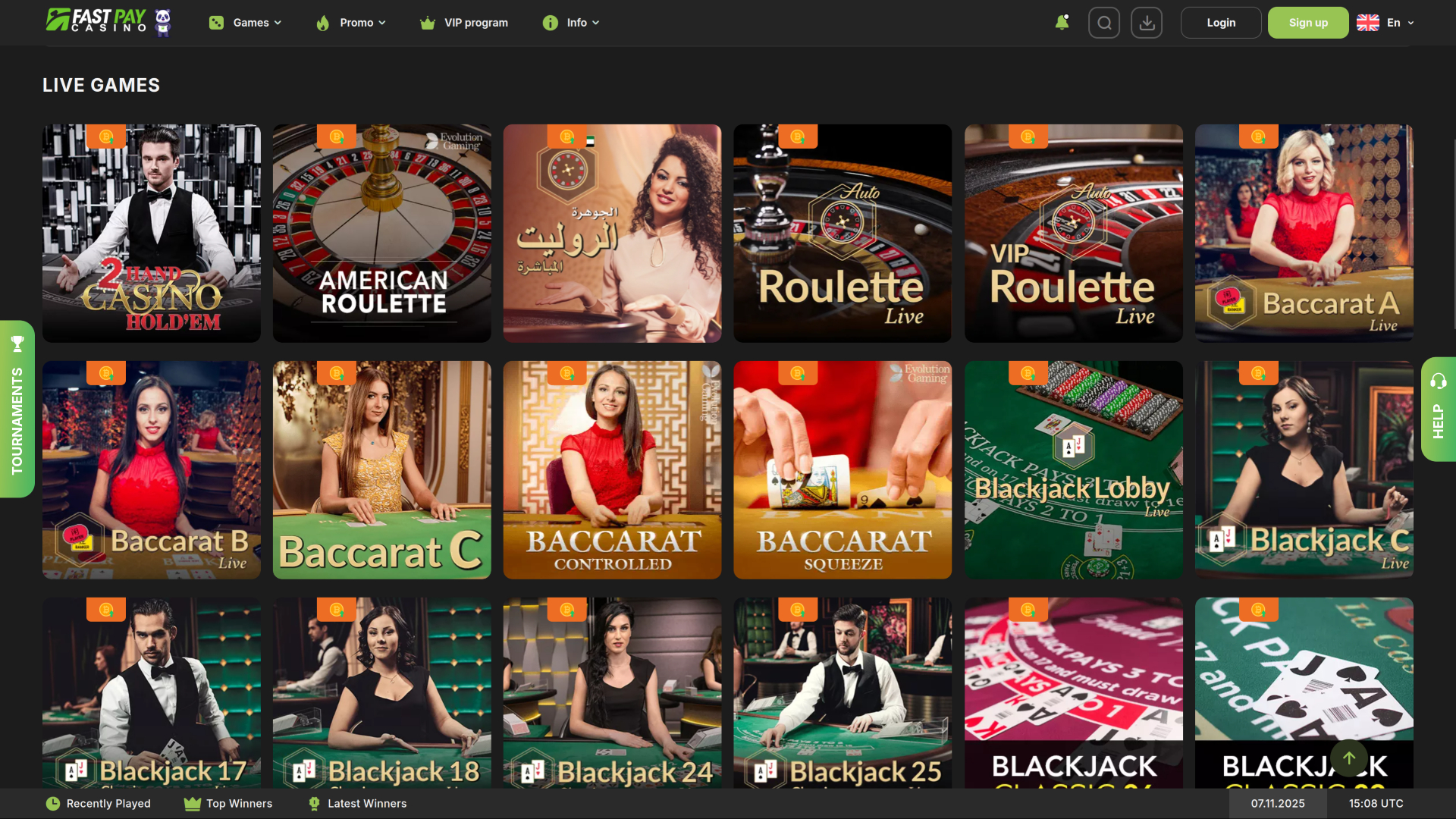 Croupier en direct de Fastpay Casino sur ordinateur