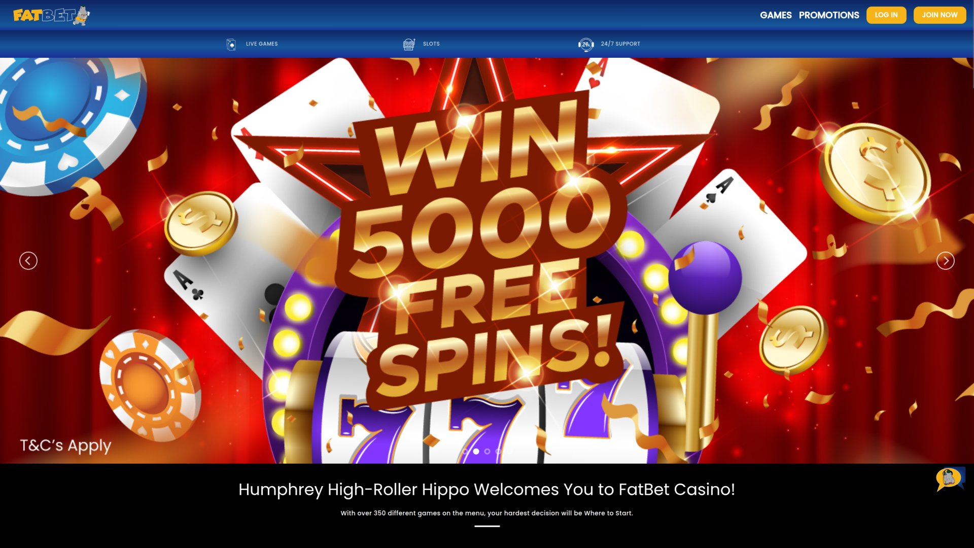FatBet Casino Desktop Homepage
