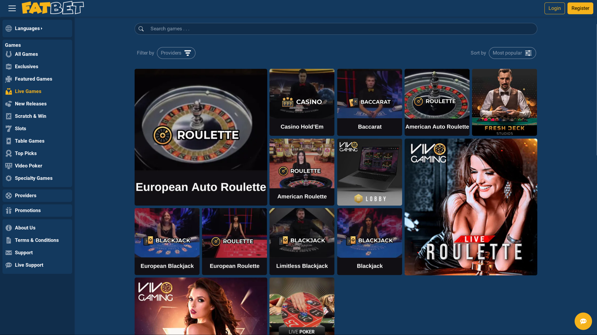 FatBet Casino Desktop Live Dealer