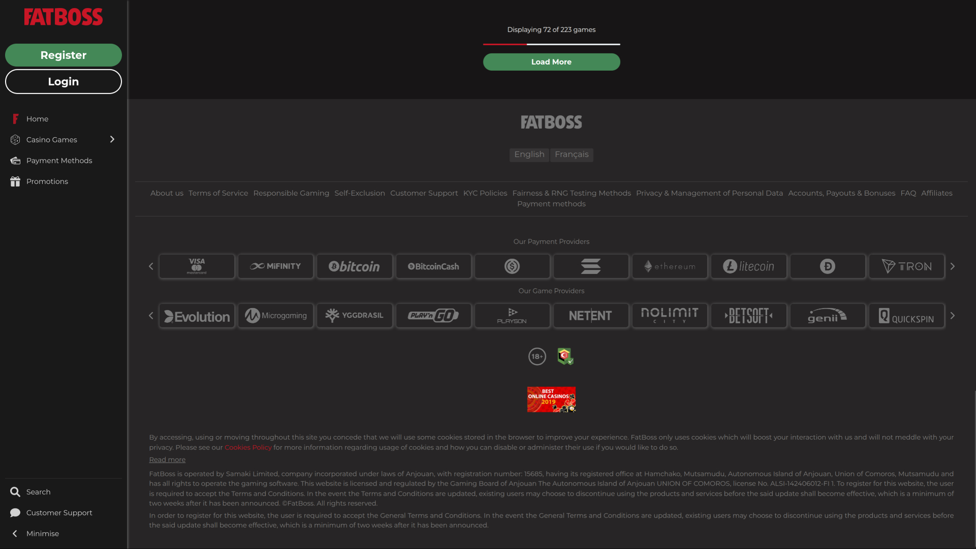 Desarrolladores de juegos de FatBoss Casino para escritorio