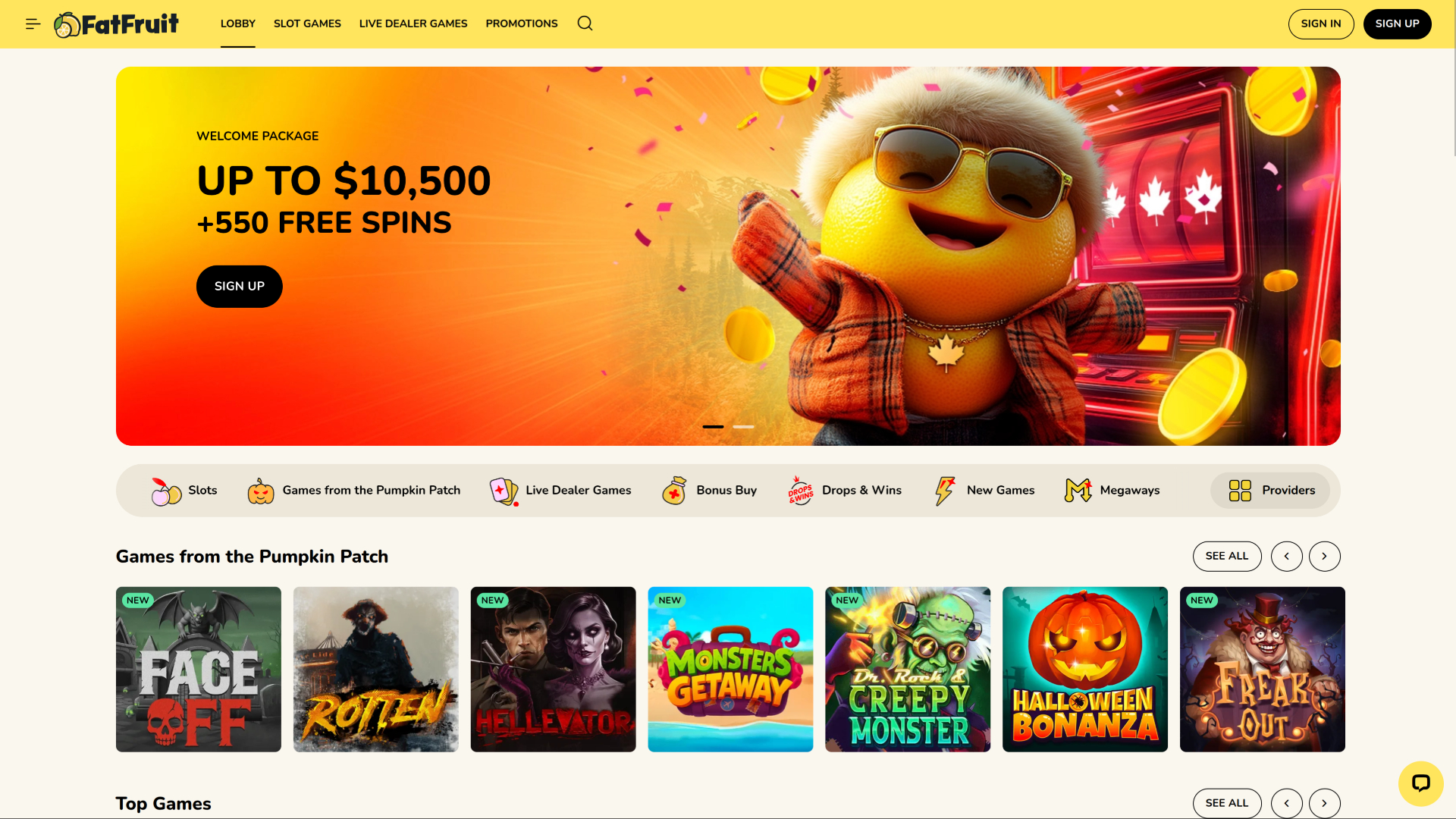 FatFruit Casino Desktop Homepage