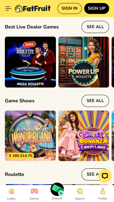 FatFruit Casino Mobile Live Dealer