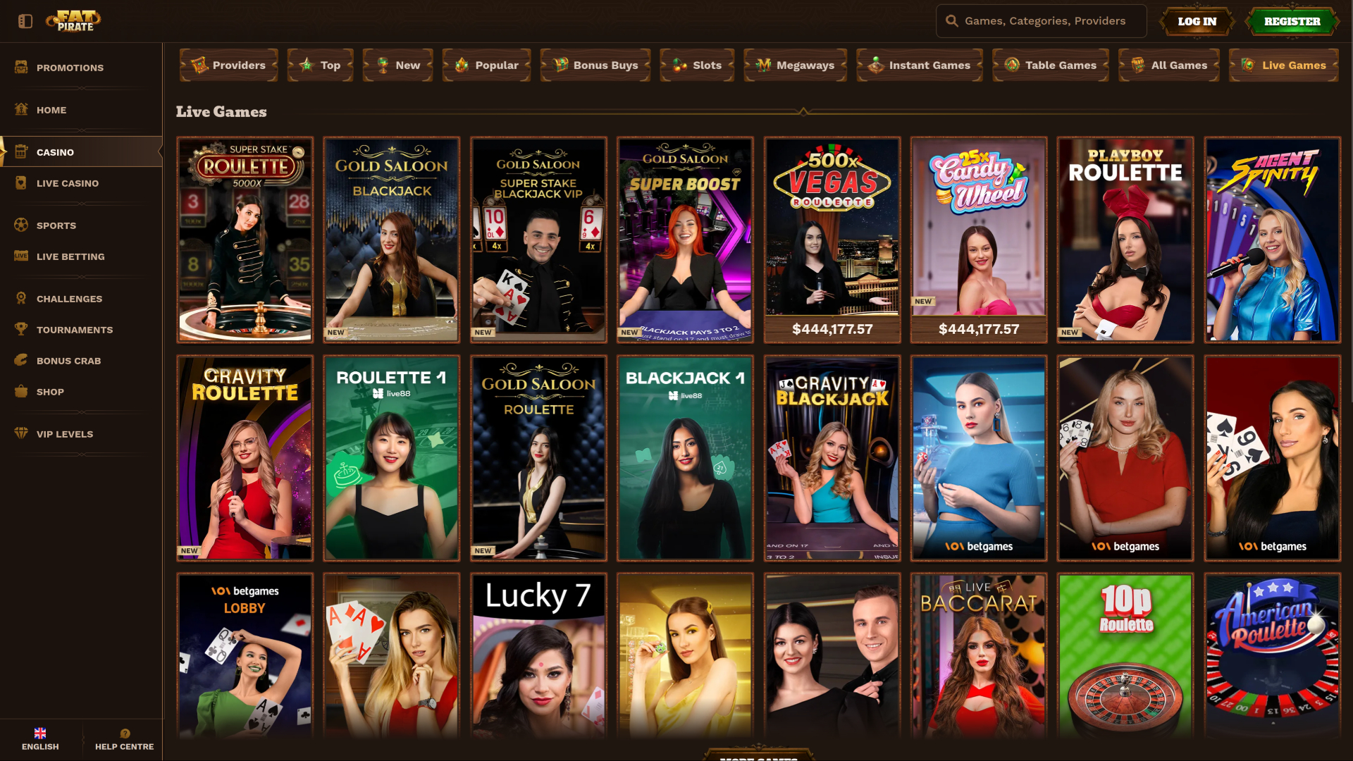 FatPirate Casino Desktop-Live-Dealer