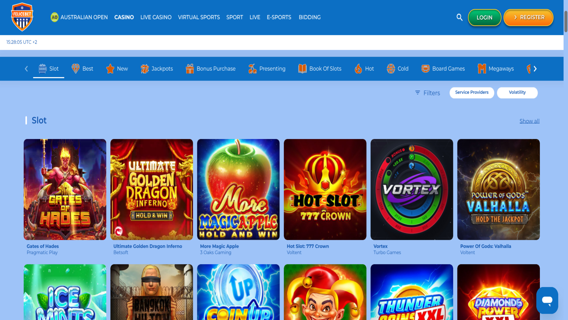 Captura de pantalla de los juegos de Felicebet Casino para escritorio