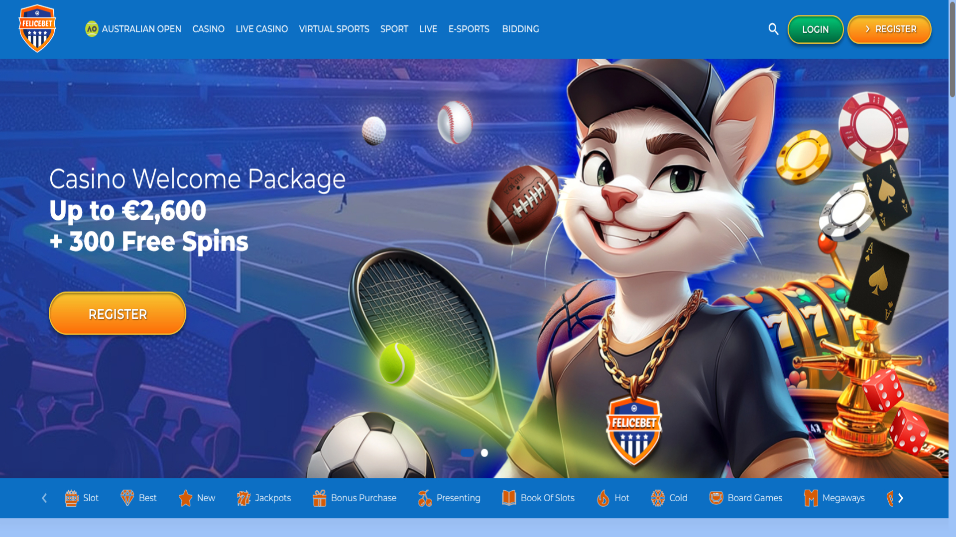 Captura de pantalla de la página de inicio de Felicebet Casino para escritorio