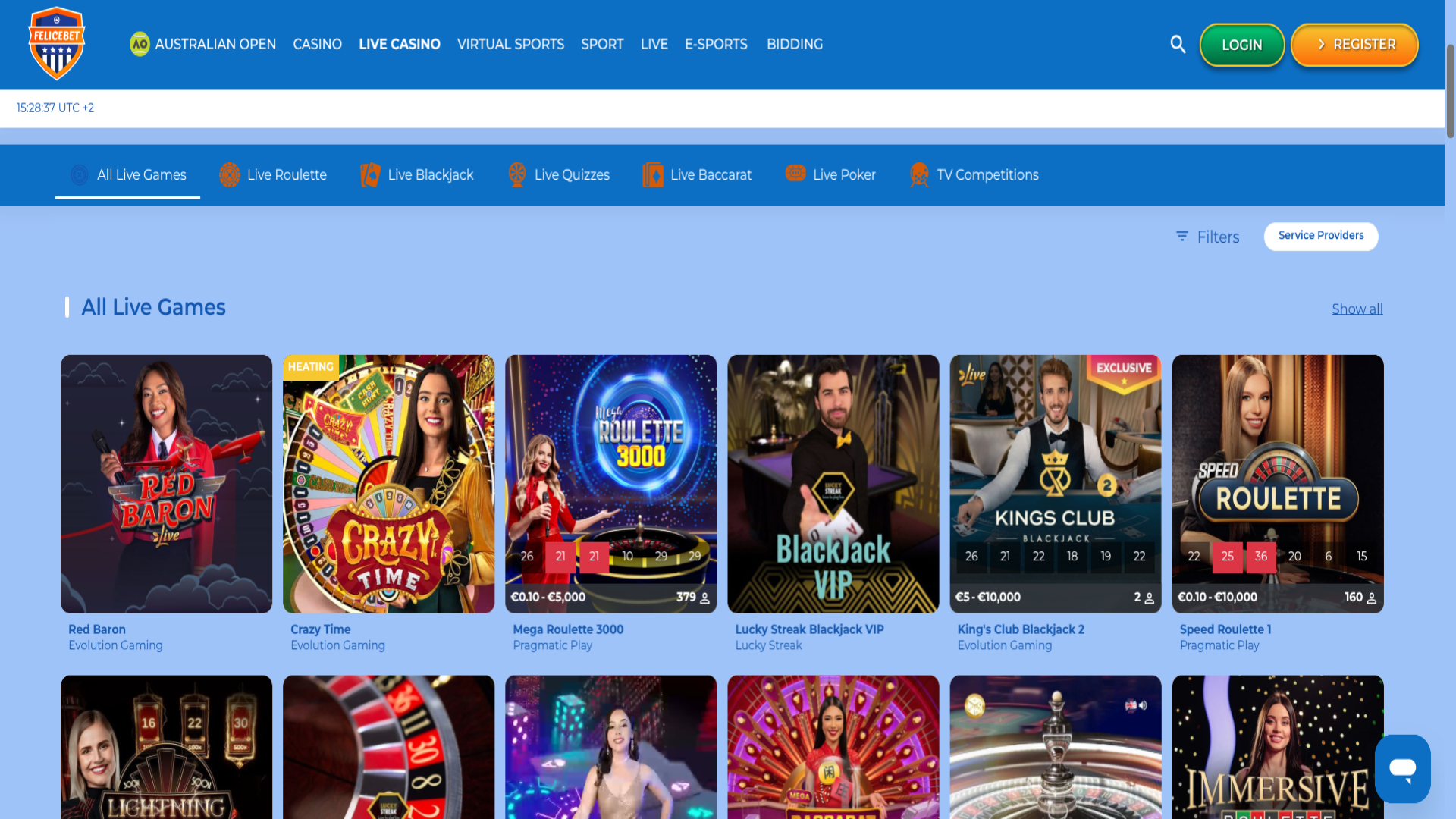 Captura de pantalla del crupier en vivo de Felicebet Casino para escritorio