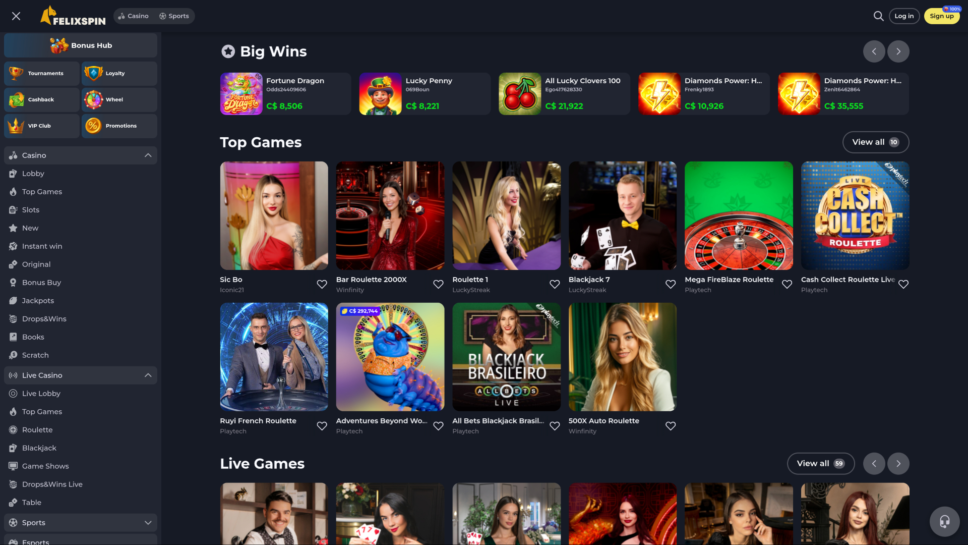 Croupier en direct de Felixspin Casino pour ordinateur de bureau