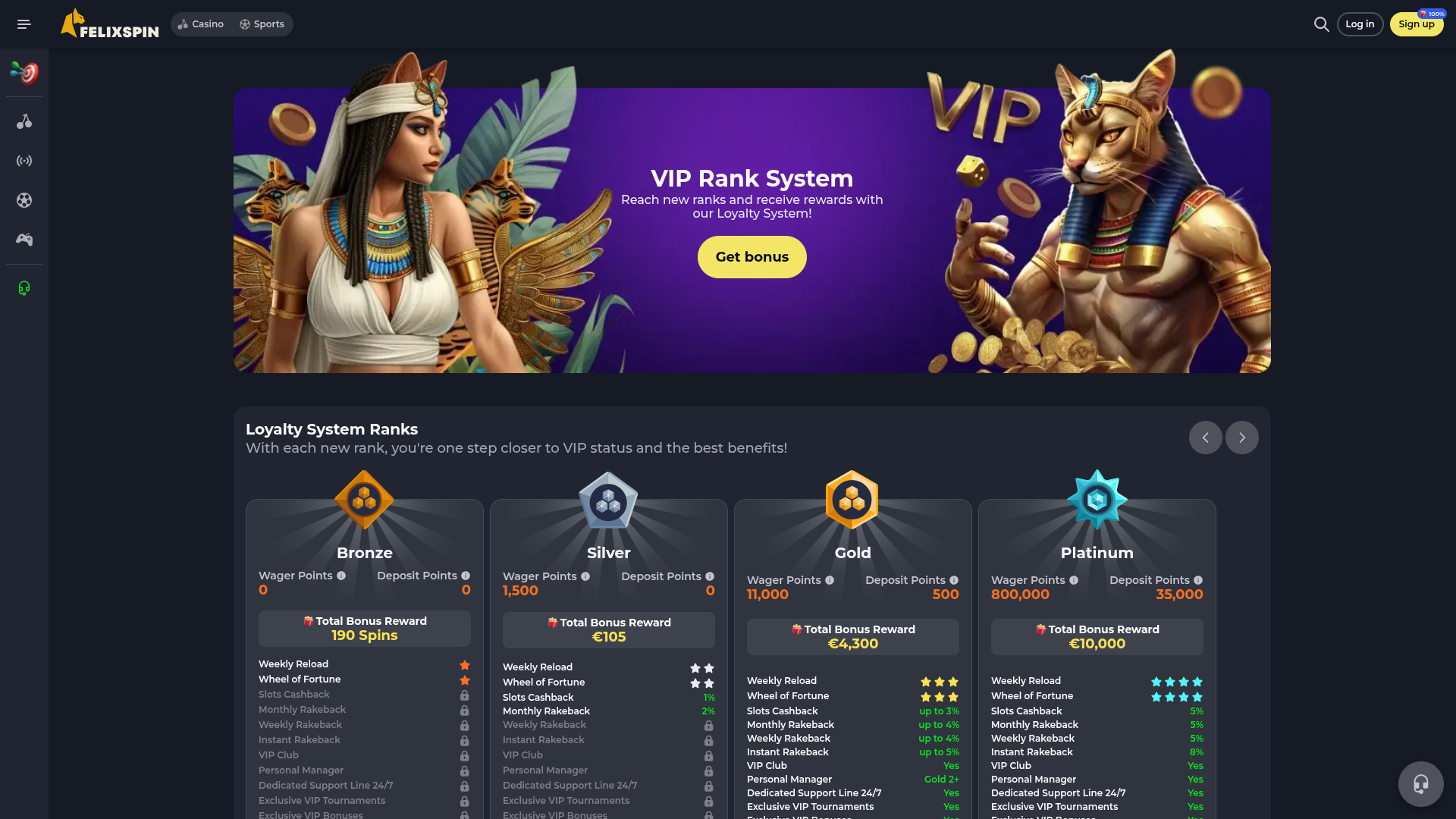 Programme VIP de bureau Felixspin Casino