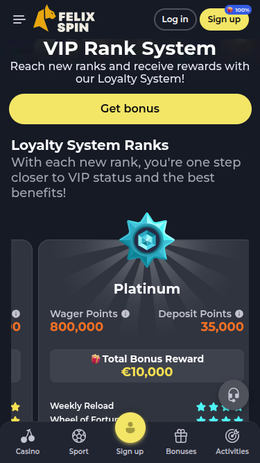 Programme VIP mobile Felixspin Casino