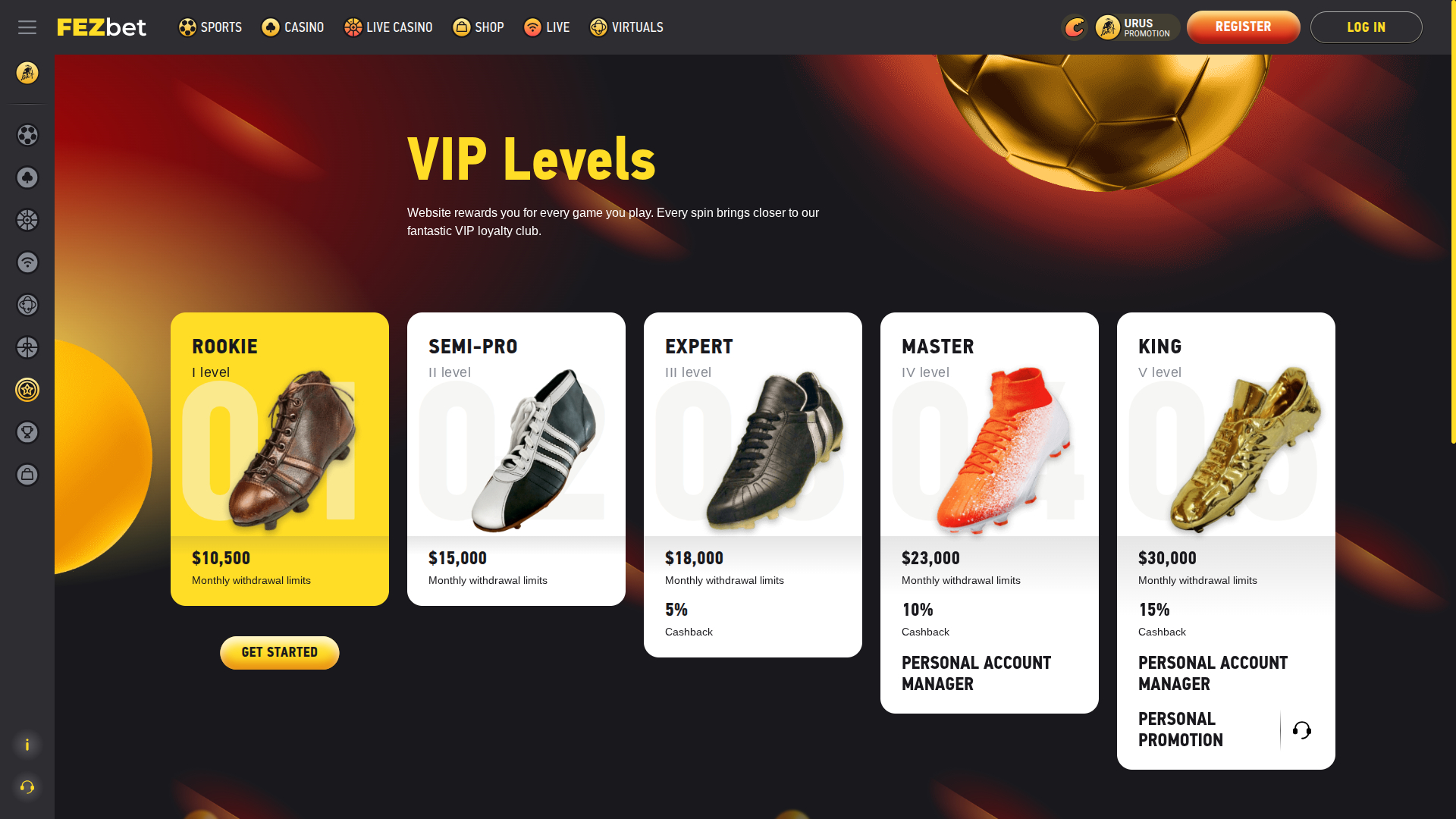 Programa VIP de FEZbet Casino para escritorio