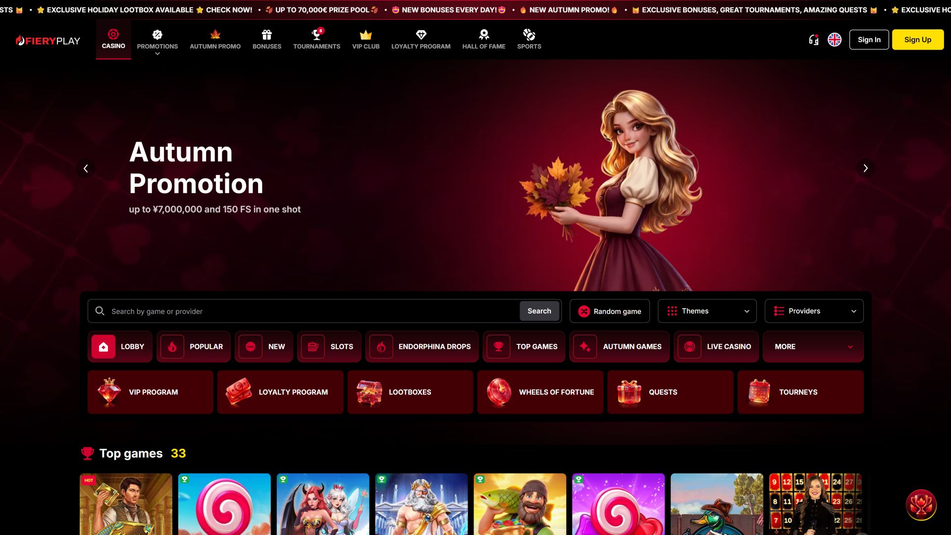 FieryPlay Casino Desktop Homepage