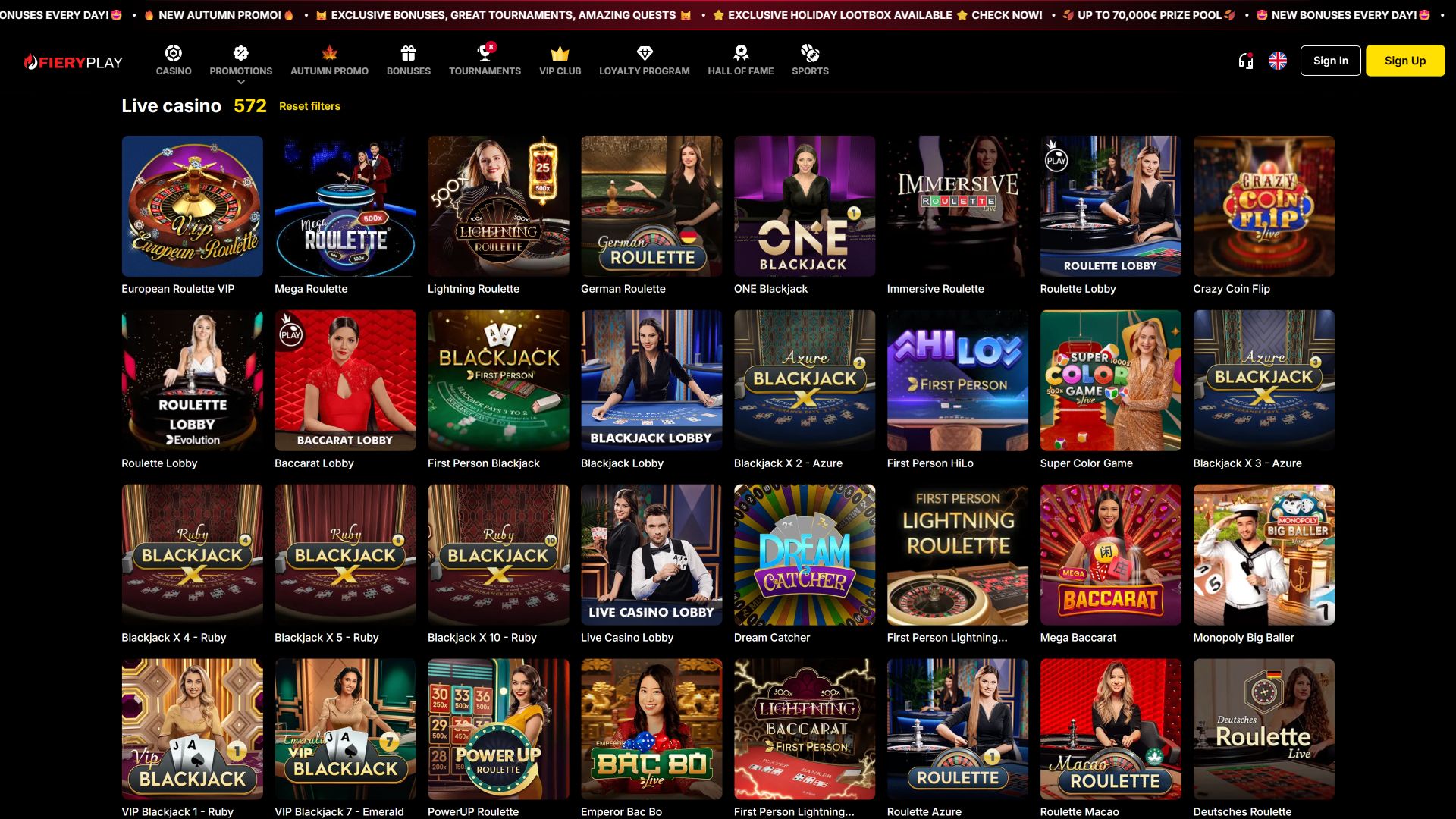 FieryPlay Casino Desktop Live Dealer