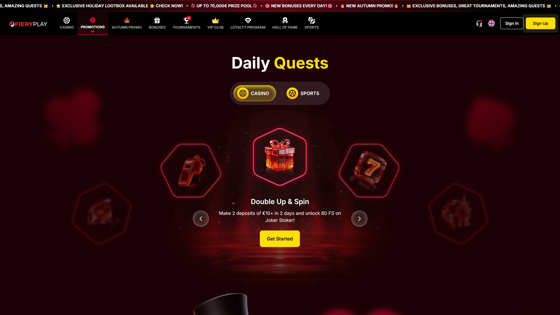 FieryPlay Casino Desktop Promotions