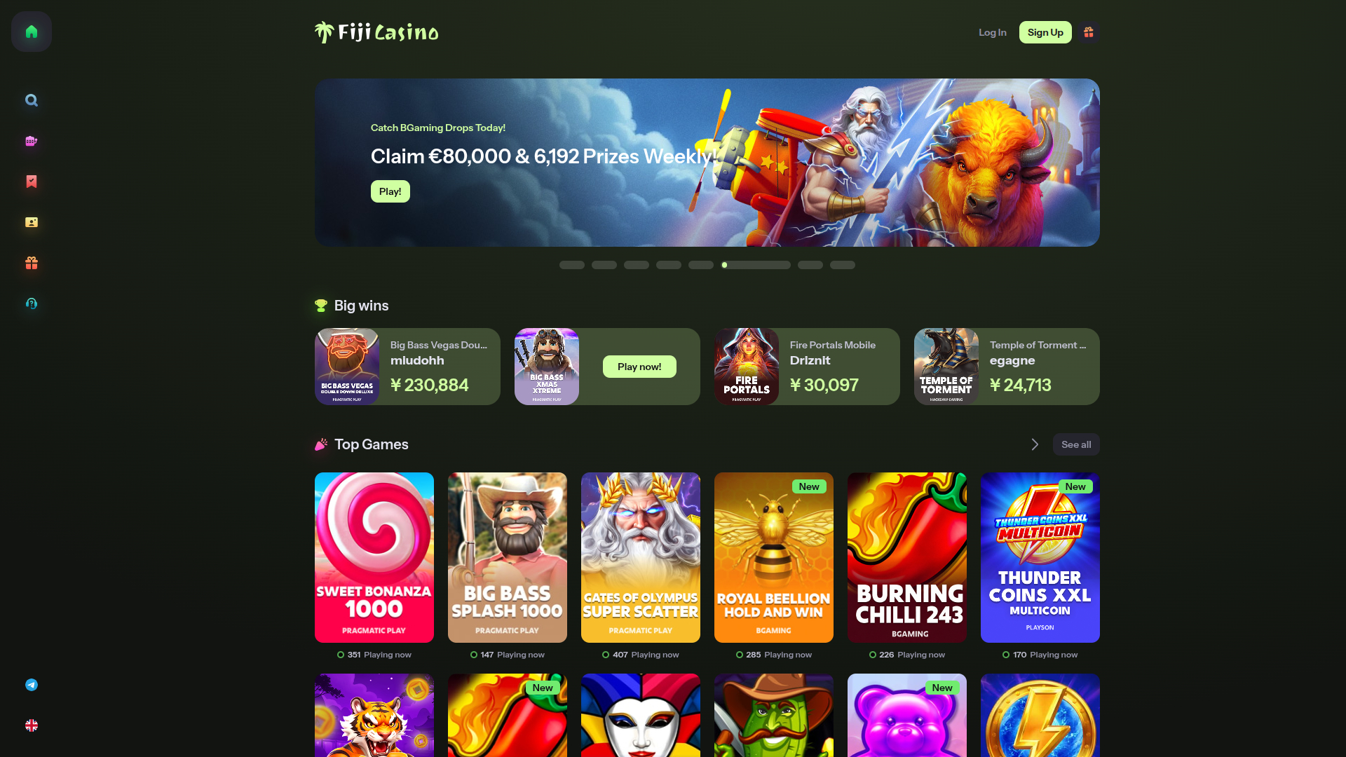 Fiji Casino Homepage Desktop