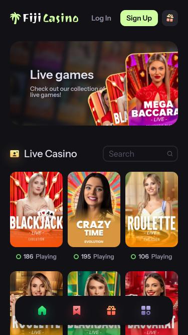 Fiji Casino live dealer mobile page