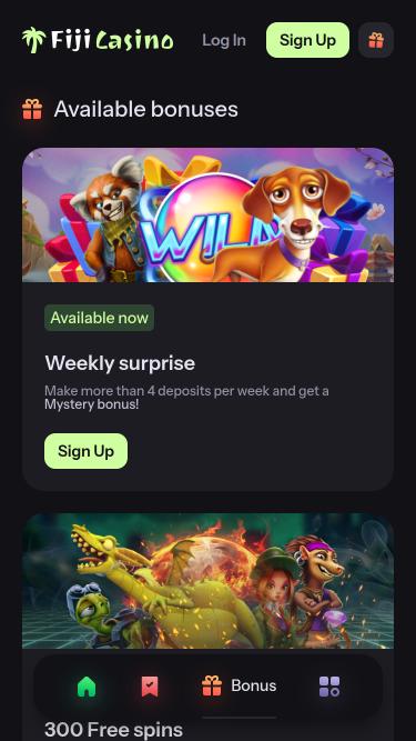 Fiji Casino promotions mobile page