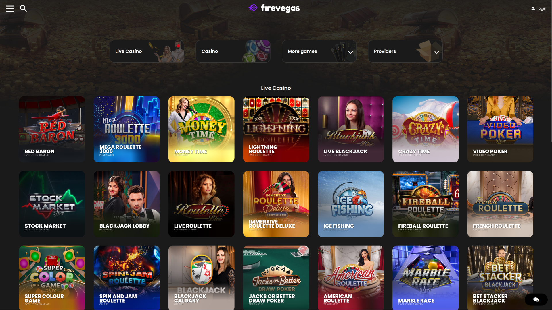 Live dealer di Fire Vegas Casino per desktop