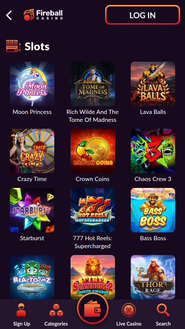 Fireball Casino Mobile Jeux