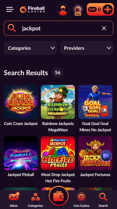 Jackpot mobile du casino Fireball