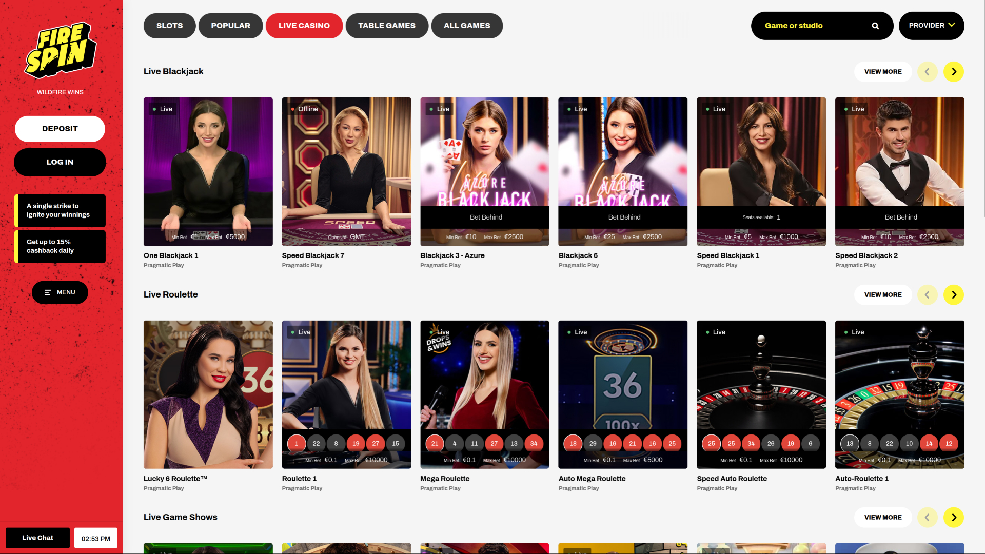 Firespin Casino Croupier en direct sur ordinateur