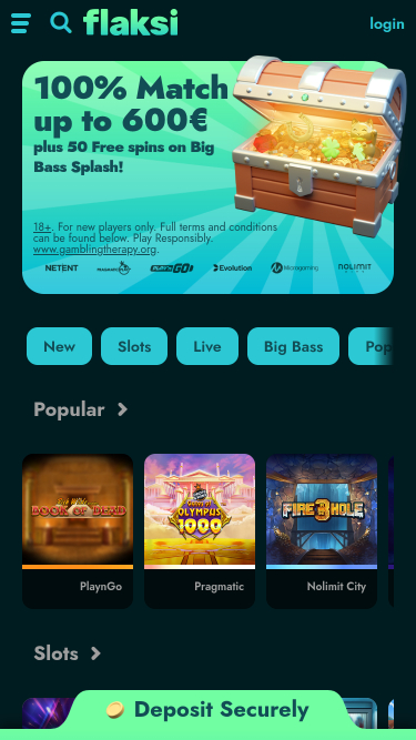 Pagina iniziale mobile di Flaksi